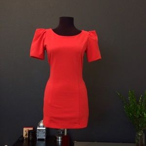 Red-Orange Minidress Structured Shoulders