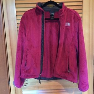 Pink furry north face jacket