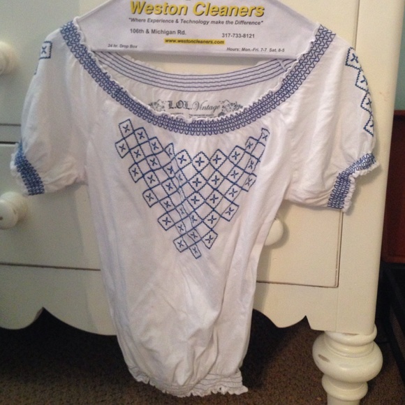 White and blue patterned shirt