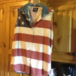 Red, white & blue button up.