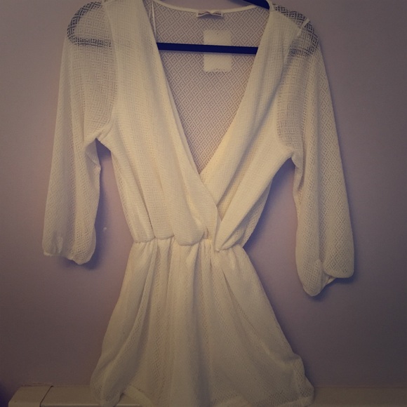 Ivory "Sheer bliss" 3/4 sleeve Romper, new w/o tag