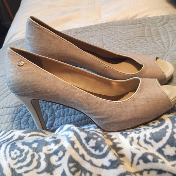 Calvin Klein neutral peep toe heels