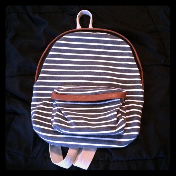 Black Poppy Handbags - Blue and white striped backpack