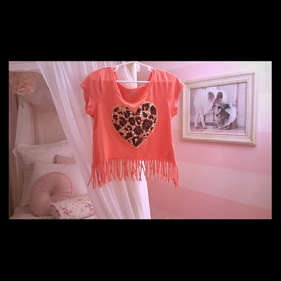 Justice sequin heart leopard cropped shirt
