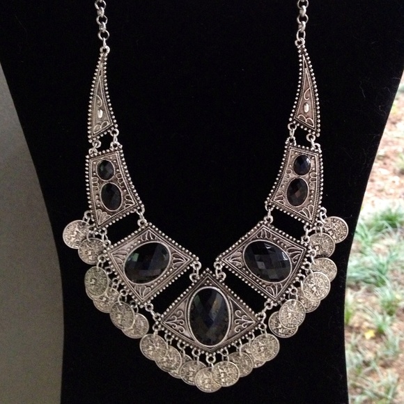 Boho Gypsy Silver Coin Statement Collar Necklace - Picture 2 of 4