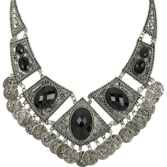 Boho Gypsy Silver Coin Statement Collar Necklace - Picture 4 of 4