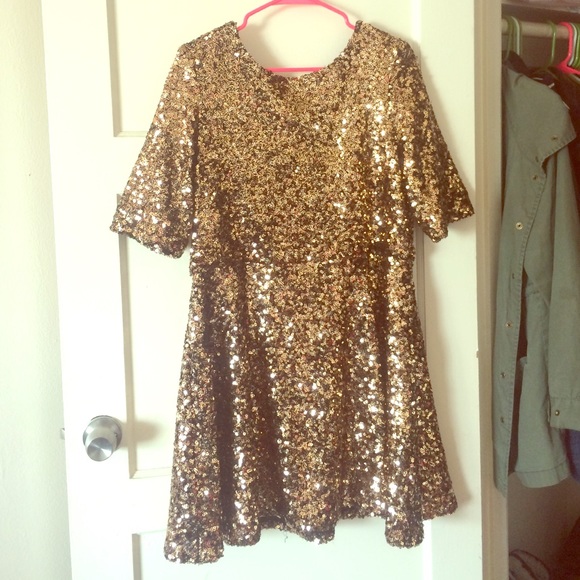 Gold Sequin Fit and Flare Dress