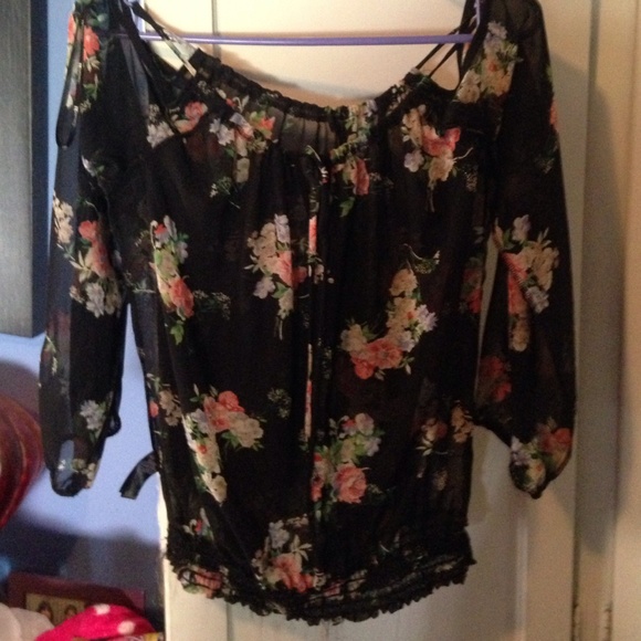 Black blouse with flowers