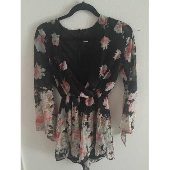 Long sleeve floral sheer romper