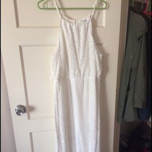 Halter White Lace Maxi Dress