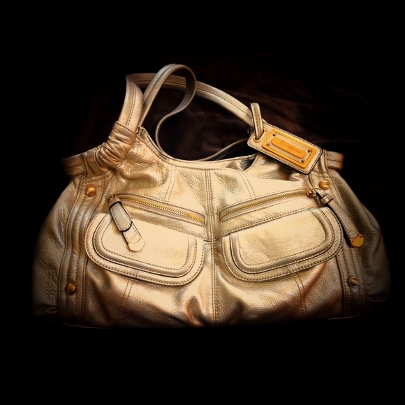 B. Makowsky Gold Leather Handbag