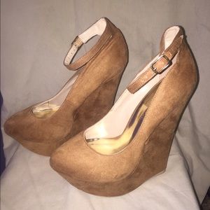 Beige Faux Suede Wedges