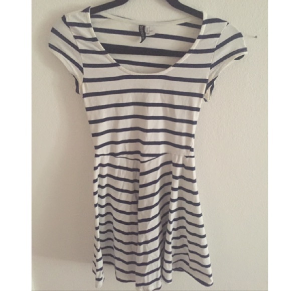 Navy and white striped skater dress