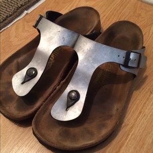 Silver Birkenstock Gizeh Papillio Sandals