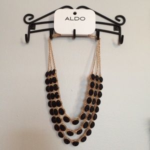 ALDO Black Glitter Circles 3 Row Necklace