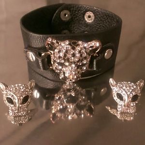 ***SOLD** Jaguar Earrings and Leather Bracelet Set
