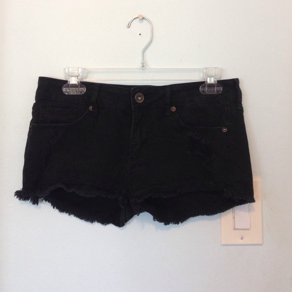 Black distressed denim shorts