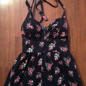 Black Floral Halter Dress