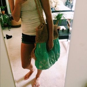 teal and wicker beach bag!