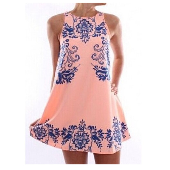 Pink dress with blue print