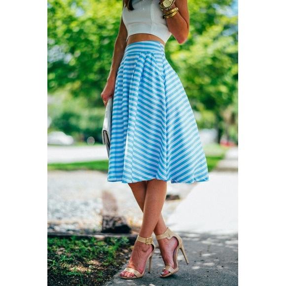 JOA Dresses & Skirts - [JOA]blue stripe midi skirt