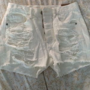 White High Rise Super Distressed Shorts