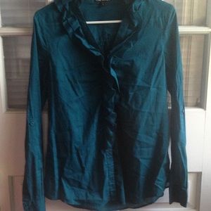 Teal ruffled button down