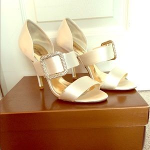 Ivory Satin Open Toe Bridal Shoes