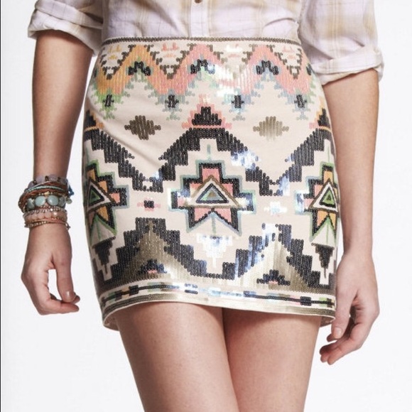Express Aztec Sequin Mini Skirt