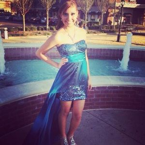 Blue ombré sequined prom dress.