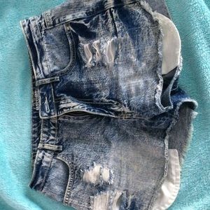 High Waisted Distressed Acid Wash Shorts