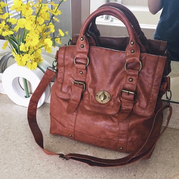 Brown leather messenger bag