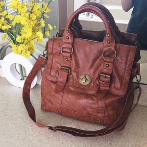 Brown leather messenger bag