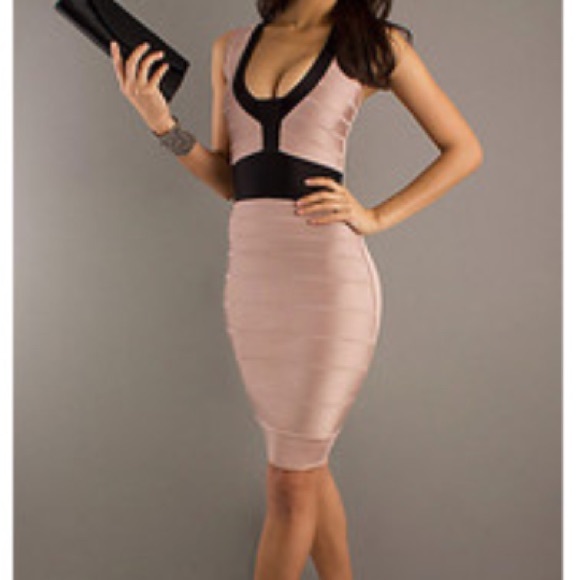 French Connection Blush / Black Bandage Dress