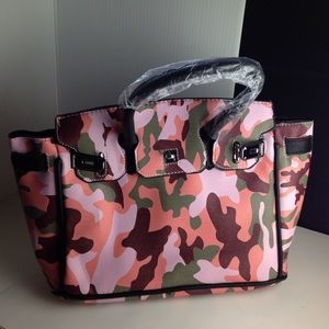 Vegan Leather Pink & Gray Camouflage Trapeze Bag