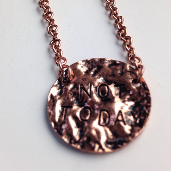 NOT TODAY 18" Copper Disc Word Necklace Women New