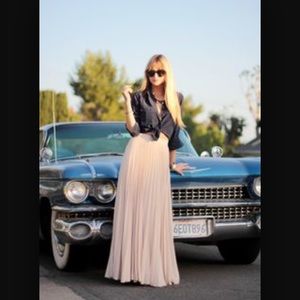 Blush colored pleated maxi skirt