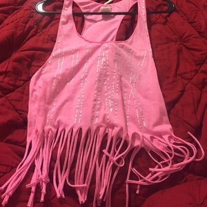 Pink fringe top