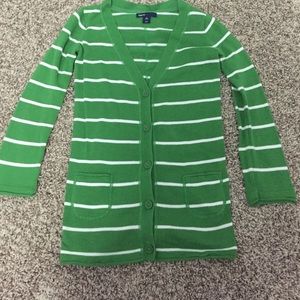 Green & White Stripped Sweater Button Up