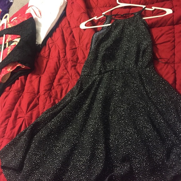 Polka dot high neck low back dress