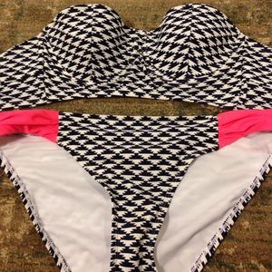 Navy & White Bikini with Hot Pink
