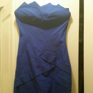 Blue Strapless Mid-Thigh Length Dress