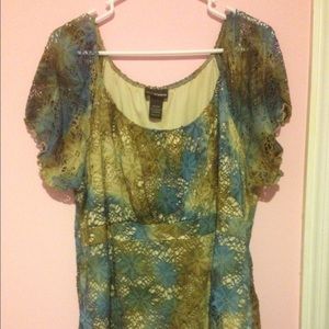 Colorful Blue & Tan Flower Lace top
