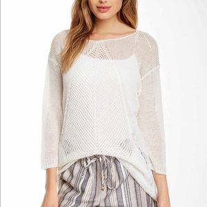 Vince Camuto, Hi-Lo linen blend pointelle sweater