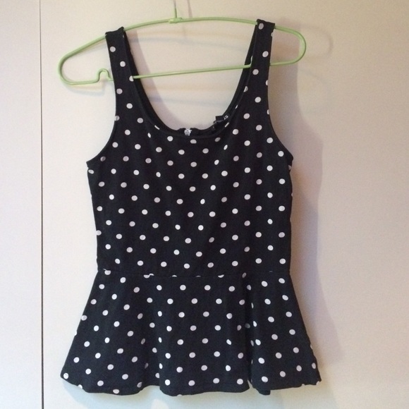 Express Peplum Top Black with White Polka Dots