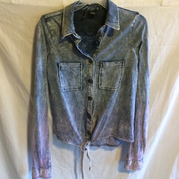 Women's denim top ties snap ombré acid wsh LA fire