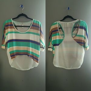 Bella D Striped Crop Top with Sheer Back