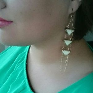 Gold, white triangle earrings