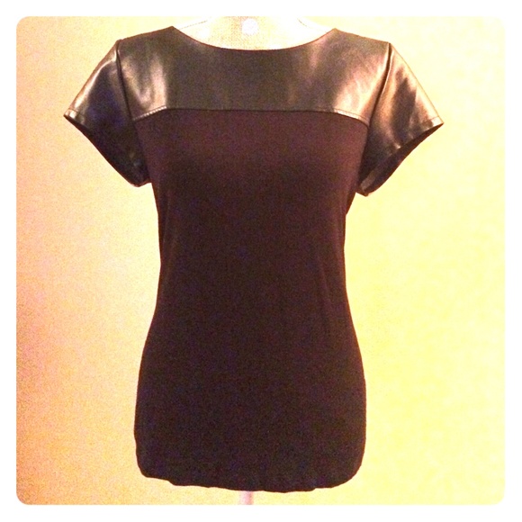 Black shirt with faux leather on top, size PL