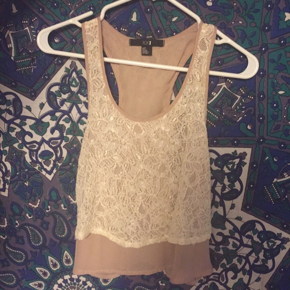 Brown and white lace racerback tank - Picture 1 of 2